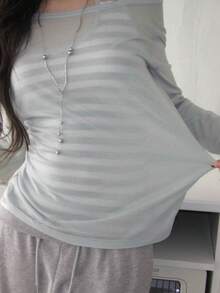 女款 2 件組修身半透條紋細肩帶背心上衣，優雅風格 - 淺藍色 - 查看 8