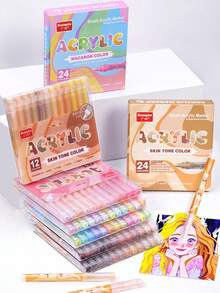 GuangNa Skin Tone/Macaron Color Multi-Specification Color Set, Skin Tone Acrylic Paint Pens, Soft Tip, Quick Drying, Suitable For Glass, Fabric, Illustration, Sketching, Painting, Metal, DIY Crafts, Back To School Essential Stationery - Marker Pen (set) - View 7