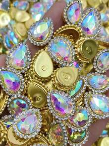 10/50/100/200pcs Shiny Teardrop Rhinestone Buttons, Multi-Color Crystal Gemstone Decor With Gold Frame, Flat Back Sew-On Rhinestones, Suitable For DIY Clothing, Halloween Decor, Jewelry Making, Hair Accessories, Wedding Dress, Christmas Home Decor - A - View 22