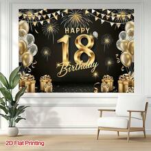 1件 18歲生日裝飾背景布,黑色與金色亮片煙火生日背景,適合家庭聚會、婚禮、成年禮、入口裝飾、居家活動、蛋糕桌裝飾、拍照背景裝飾等 - A - 查看 4
