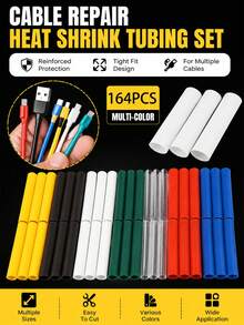 164pcs Heat Shrink Tubing Cable Repair Kit, Multi-Color Cable Sleeve Set, DIY Cable Protection Sleeve, Suitable For USB Type C Android Charging Cable, Cable Organizer Accessories, Multiple Sizes Repair Kit, Suitable For Phone Electronic Accessories, Home Office Supplies - Multicolor - View 3