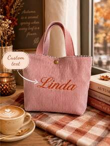Personalized Corduroy Tote Bag With Name, Custom Shoulder Handbag For Women, Reusable Shopping Bag, Travel Work Gift Tote - Multicolor - View 3
