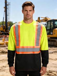 5-PACK Men's High Visibility Reflective Long Sleeve Work Shirt Class 2 Color Block-Inspired Construction Top With Chest Pocket - Yellow - View 3