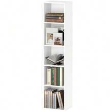 5-Tier Freestanding Bookshelf, Storage Shelf With Adjustable Shelves For Living Room, Bedroom, White - 白色 - 查看 1