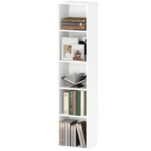 5-Tier Freestanding Bookshelf, Storage Shelf With Adjustable Shelves For Living Room, Bedroom, White - 白色 - 查看 1
