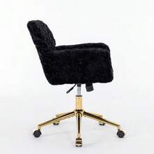 Dressing Chair In Fluffy Faux Rabbit Fur, Purple, Height Adjustable, 360° Swivel, With Armrests, Gold Metal Caster Base, Comfortable, Ideal For Bedroom Or Office, DE1831VT - 黑色 - 查看 5