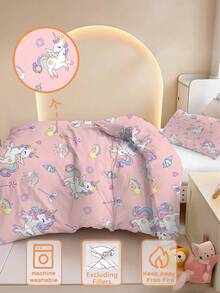 2pcs/Set Sprei Anak-Anak Motif Kartun Unicorn Bersayap Lucu, 100% Poliester, Dicetak 3D, Motif Kartun Anime, Unisex untuk Anak Laki-laki dan Perempuan, Cocok Sebagai Hadiah, untuk Kamar Tidur Anak dan Asrama Siswa - MultiWarna - View 6