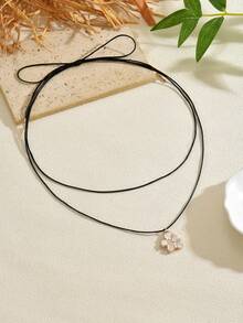 1pc Minimalist Elegant Enamel Flower Pendant Necklace, Casual Style Women's Daily Commute Versatile Jewelry - Necklace - View 5