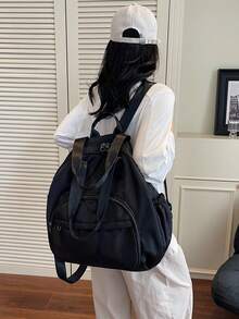 Nueva mochila de moda tipo cuna de gran capacidad en color liso, bolsa de almacenamiento multifuncional para viaje, bolsa de mamá, bolso de hombro - Multicolor - Ver 6