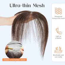 Flequillo postizo de cabello natural para mujer, flequillo postizo de cabello natural para colocar con clips, extensiones de cabello con raya al medio y patillas para uso diario. - 02 Marrón chocolate - Ver 3