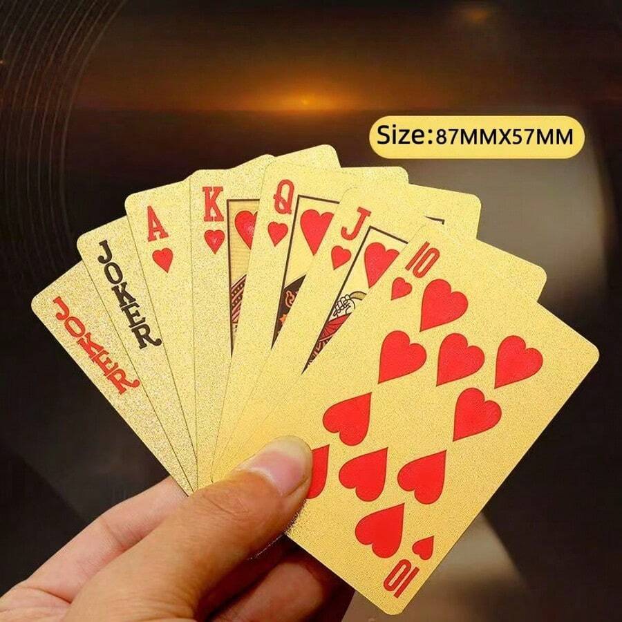 1 Box Luxury Gold Playing Cards - Waterproof - Ideal For Magic And Party Entertainment, PVC Material More Suitable For Party Use, Creative Toy, Card And Poker Series, Texas Hold'em - Multicolor - View 1