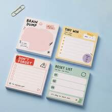 1pc Random/4pcs Aesthetic Pastel To Do List Sticky Notes, Cute Positive Slogan With Checkbox,"Brain Dump, Tiny Win, Reset List ,Don't Forget ",Suitable For Planner Journal Office School, Motivational Stationery Gift For Students Workers - one-size - View 1
