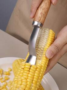 1pc Stainless Steel Corn Peeling Tool With Wooden Handle, Manual Corn Kernel Remover, Outdoor BBQ Camping Kitchen Fruit Vegetable Salad Prep Tool, Corn Kernel Remover, Home Salad Ingredient Processing Tool, Serrated Quick Corn Kernel Shaver, Fruit Vegetable Slicing Gadget - View 8