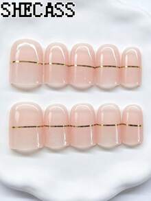 Shecass 10 piezas de uñas postizas hechas a mano, uñas cortas para vacaciones de verano, fiesta de graduación - Multicolor - Ver 1