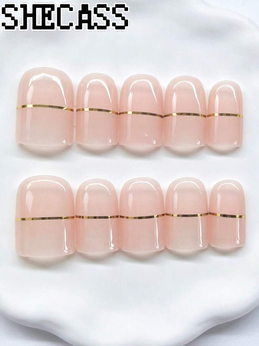 Shecass 10 piezas de uñas postizas hechas a mano, uñas cortas para vacaciones de verano, fiesta de graduación - Multicolor - Ver 1