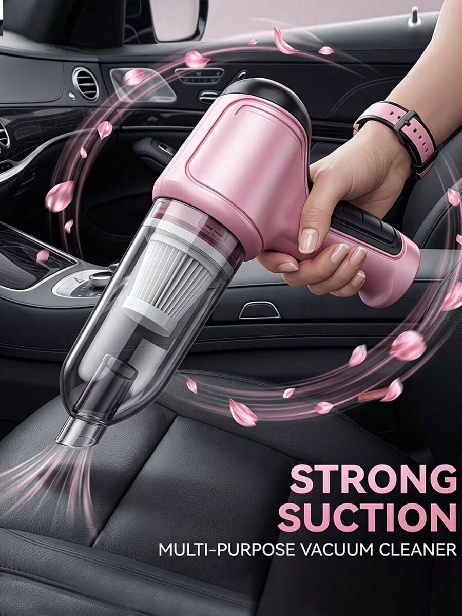3-In-1 Car Vacuum Cleaner, Powerful Suction, Portable Compact Cordless Handheld Vacuum, Suitable For Dry And Wet Cleaning, 2*1200mAh Battery, Car Accessories