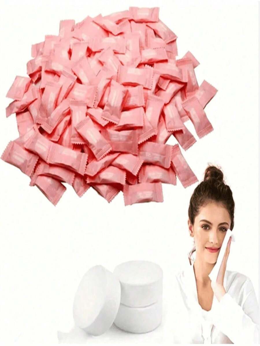 Serviettes compressées jetables, démaquillage facile convenant à tous les types de peau, tissu non tissé sans parfum à dissolution rapide, doux et respectueux de la peau, absorbant, convient pour les vacances, les voyages, la maison, le dortoir, les cadeaux, pratique à transporter - Rose bonbon - Voir 1