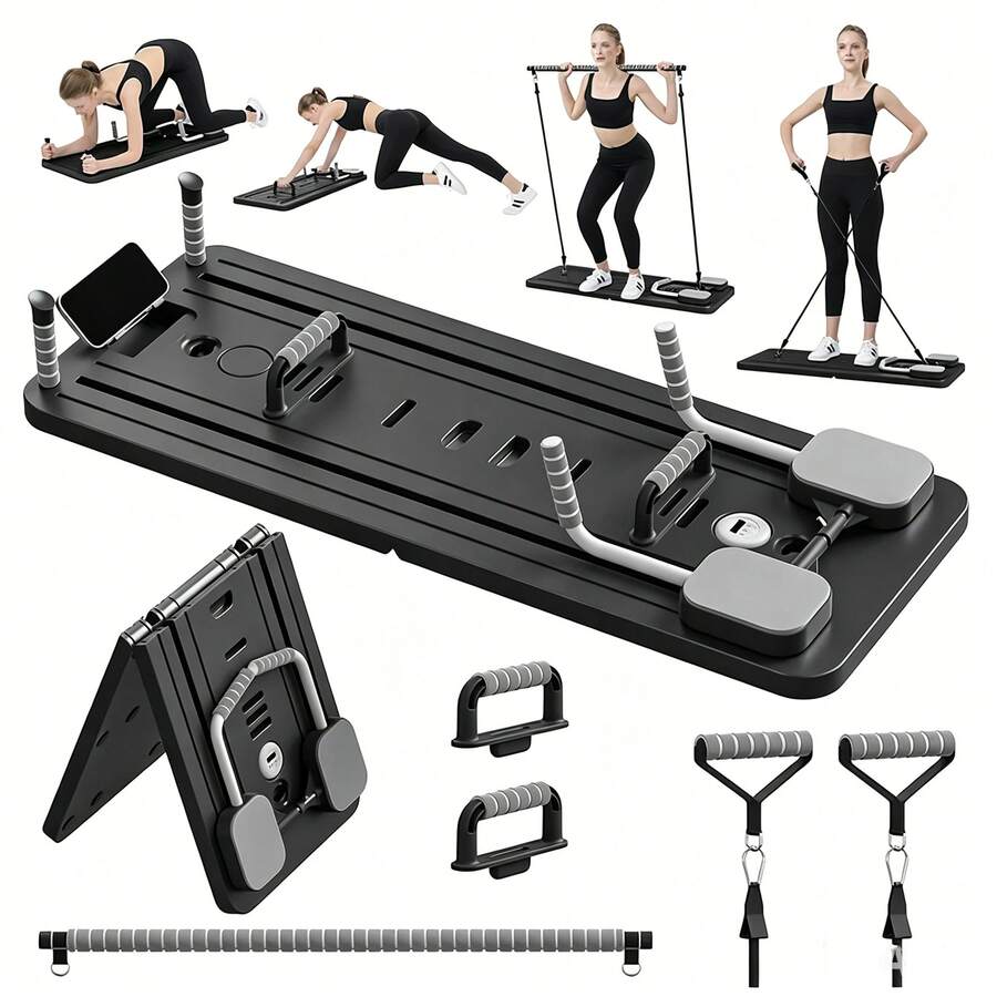 Multifunctional Foldable Fitness Board, Home Workout Push Up Board With Resistance Bands,Workout Fitness Board, Multi-Track Push Up Trainer,Full Body Core Training Equipment For Abs, Arms, Legs, Portable Home Gym Exercise Trainer For Men Women