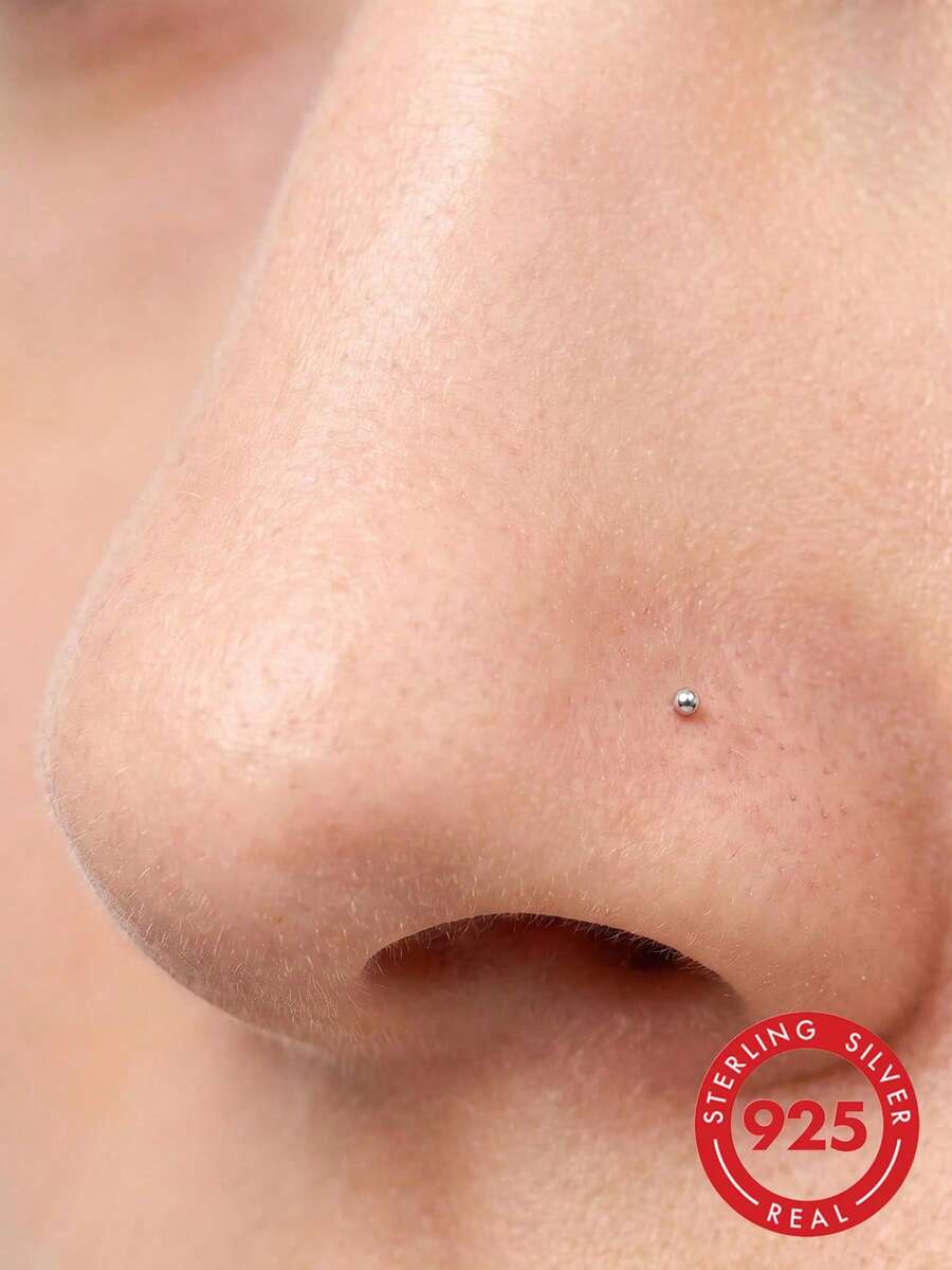 12件/包 微小設計 1mm 球頭鼻環 925純銀鼻釘針 骨飾 24G - 銀色 - 查看 1