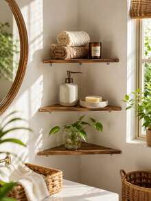 1pc/3pcs Corner Wall Shelf Plant Display Rack Floating Storage Shelf Boho Wall Mounted Organizer For Living Room Bedroom Kitchen Office Balcony Home Decor Small Space Plant Stand Bookshelf Picture Frame Holder Room Accent Decor Entryway Shelf Art - Multicolor - View 3