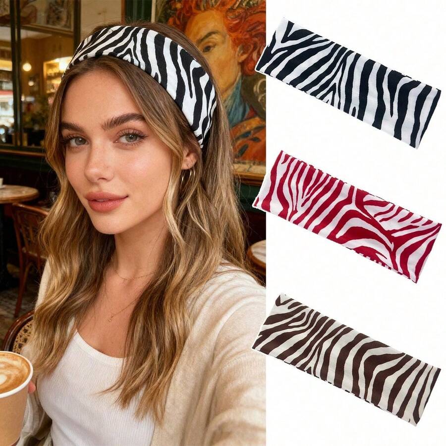 3/1pc Women's Zebra Print Fashion Headband, Suitable For Daily Wear, Yoga Fitness Sports Headband, Summer Hair Accessory - Multicolor - View 1