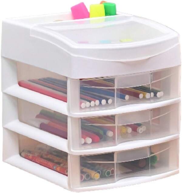 Cajonera De PláStico, Mini Organizador De Escritorio Multiusos Con 3 Cajones Transparentes Sesia