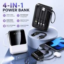 hoco. Portable Charger Battery Pack 10000mAh With Built-In Multi Charging Cables, Detachable Cable Convenience, Digital Display And LED Light, Great For Women On The Go, Travel Days, Holiday Shopping, Weekend Getaways And Daily Backup Power - Default - View 10