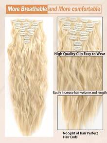 18-30 Inch Long Wavy Clip-In Hair Extensions, 7pcs/Set, Thickened Hair Pieces, Invisible Clip Design, Soft Synthetic Fiber, Black, For Women - Gold - View 5