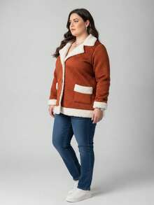 Vivi Women's Plus Size Coat With Button, Plush, Thick, Long Sleeve Winter - 亮橙色 - 查看 4