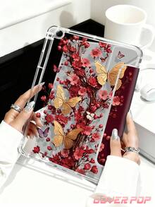 酒紅色蝴蝶 2D 平板保護殼，相容 iPad Air 11 吋 M3 2025/M2 2024、Air 第 5 代 2022、(A16) 11 吋第 11 代 2025，相容 Galaxy Tab、Kindle Paperwhite 第 12 代 2024，透明背板，時尚圖案保護殼，自動睡眠/喚醒功能，氣墊保護，適合禮品與辦公使用 - 彩色 - 查看 5