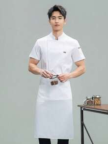 New Chef Uniform Short Sleeve Premium White Breathable Mesh Unisex High-End Hotel Kitchen Western Restaurant Fast Food BBQ Bakery Coffee Shop Apparel - White - View 3
