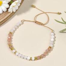 1pc Elegant Minimalist 4mm Natural Moonstone, Sunstone & Aquamarine Braided Adjustable Bracelet, Energy Healing Crystal Stone Jewelry For Women, Suitable For Daily Wear, Vacation, Layering, Versatile Accessory, Perfect Gift Choice - Multicolor - View 20