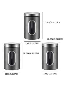 Myrothcane 3Pcs Airtight Stainless Steel Storage Canisters With Visible Window, Coffee Bean Tea Sugar Spice Sealed Jars, Countertop Kitchen Organizer Container Set - Multicolor - View 12