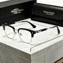 1 Pair Fashion Half-Frame Retro Luxury High-End Unisex Glasses, TR Material, Transparent, Suitable For Indoor TV Watching, Gaming, Computer Use, Commuting, Protection. Bohemian All Seasons - Clear - View 1
