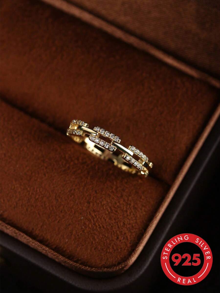 Nhẫn đeo tay nữ bằng bạc Sterling 925 đính đá Rhinestone, phong cách Châu Âu và Mỹ, trang sức của người nổi tiếng trên mạng - Màu vàng - Xem 1