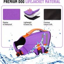 Dog Life Jacket, High Buoyancy Dog Swimming Vest, Suitable For Swimming, Boating; Tear-Resistant Reflective Pet Swim Vest, Fits Small, Medium, Large Dogs, Pool Floating Style, Adjustable Dog Swimming Safety Vest - Purple - View 5