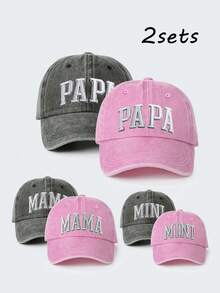 3/6件組刺繡 PAPA+MAMA+MINI 親子系列水洗棒球帽，可調節防曬休閒帽，適合男孩女孩，適用春秋旅行、海邊度假、戶外活動 - 棒球帽 - 查看 22