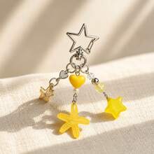 1 pieza Llavero de mujer con colgante de resina en forma de estrella de mar color caramelo, cuentas en forma de corazón y concha de estrella, accesorio de bolso de verano - Multicolor - Ver 4