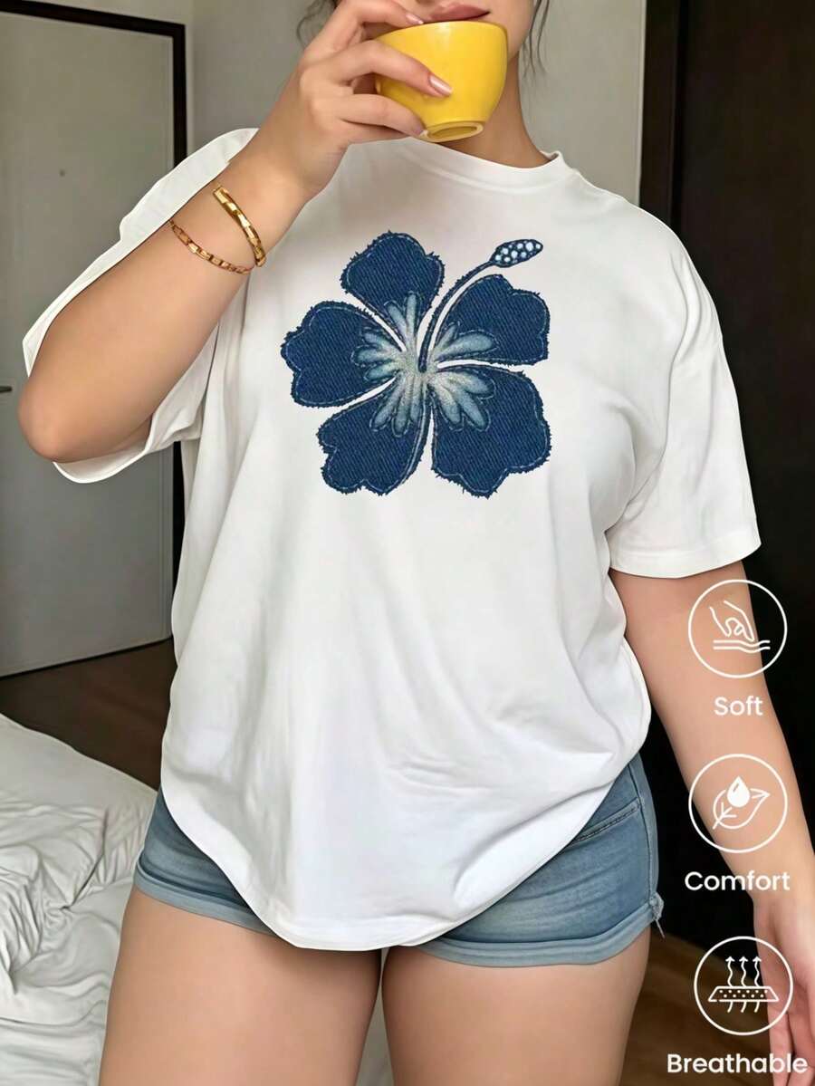 ropa de mujer  Camiseta de manga corta nueva primavera-verano, gramaje de 180 g. Estampado de dibujos animados, modelo para parejas. camisas de mujer - Blanco - Ver 1