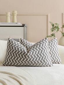 1pc Gray-White Raised Stripe Pillow Cover (Pillow Insert Not Included), Modern Soft Chenille Material, Vintage Textured Decorative Throw Pillow Case, Suitable For Home Sofa, Bedroom, Decor, All Seasons - Grey - View 6