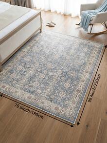 1pc Persian Floral Light Blue Distressed Living Room Rug, Suitable For Kitchen, Dining Room, Bedroom, Room Holiday Decor, Indoor/Outdoor, Office, Lobby, Non-Slip Doormat, Bathroom Rug, Hallway, Study Gaming Area Rug - Dusty Blue - View 18