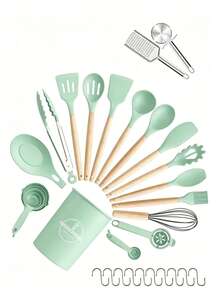 5/12/14/36pcs Kitchen Cooking Utensils Set,Non-Stick Silicone Cooking Kitchen Utensils Spatula Set With Holder, Wooden Handle Silicone Kitchen Gadgets Utensil Set - Multicolor - View 34