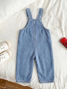 Toddler Unisex Denim Overalls, Soft Cotton Blue Vintage Distressed Denim Fabric, Adjustable Shoulder Straps Retro Style, Suitable For Summer, 80s, Career Day, Back To School, Halloween, Halloween Costume, Halloween Denim - Medium Wash - View 4