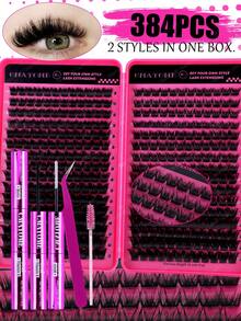 384 Clusters C Curl 120D Thick Fluffy Fish Tail Eyelashes High Capacity Eyelashes Book, Beginner Friendly, Easy Use For Diy Eyes Makeup, Long Lasting Classic Realistic Mix Lash Lashes Extension For Enlarge Eyes,Natural Look Fishtail Cluster Lashes - Hot Pink - View 15