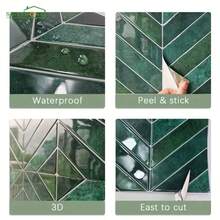 shiny home 3D Dark Green Peel & Stick Tile Backsplash Panels, Self-Adhesive Wall Splashbacks For Kitchen & Bathroom, Size 11.4" X 9", 10 Sheets / 30 Sheets Available - Dark Green Diagonal Stripe - View 3