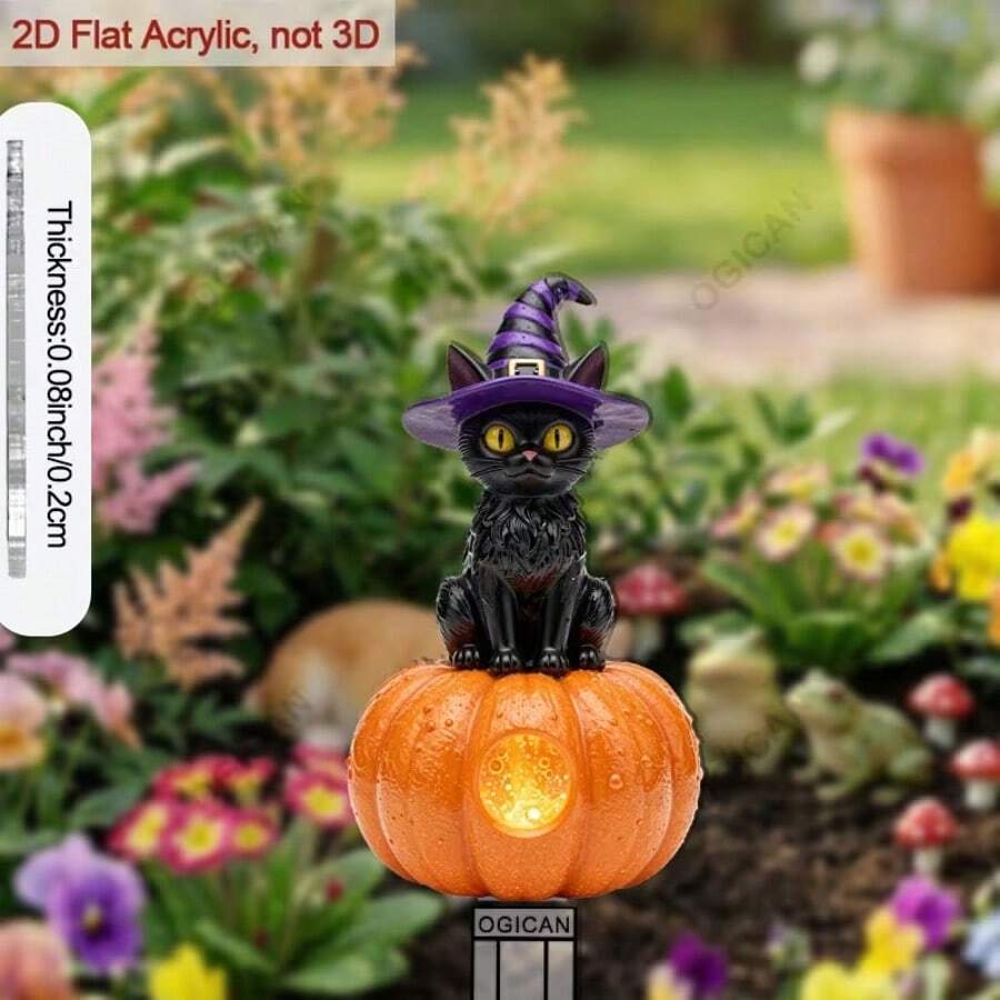 2D Flat - [2D Flat]1pc 2D Flat Acrylic Black Cat & Pumpkin Pattern Garden Stake, Halloween Holiday - Themed Decoration, With Stake Base, Easy To Insert, Perfect For Home, Backyard, Lawn, Outdoor Seasonal Display - A - View 1
