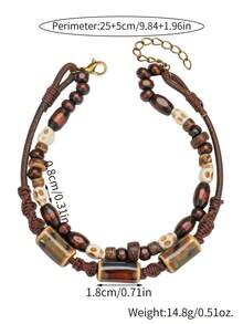 2pcs Men's Summer Holiday Natural Coconut Shell Wood Bead Shell Beaded Adjustable Anklet, Suitable For Vacation, Father's Gift Or Couples Gift - Multicolor - View 7