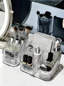 2pcs Transparent Cosmetic And Skincare Storage Boxes, Modern Vanity Organizer, Suitable For Bathroom Supplies, Student Back To School Supplies, Makeup Organizer, Jewelry Organizer, Fits Various Makeup Tables - Clear - View 6