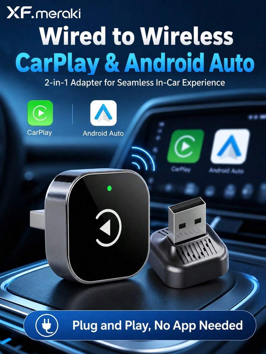 XF.Meraki 無線 CarPlay 轉接器，兼容 Apple CarPlay，輕鬆將有線 CarPlay 升級為無線，即時連接，自動重新連接，超迷你 CarPlay 轉換器，兼容 ，兼容內建 CarPlay 的車輛，汽車配件