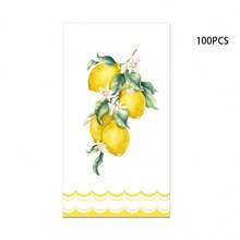 Lemon Floral Disposable Paper Napkins, Summer Lemon And Floral Pattern, Suitable For Picnic And Dinner Party, Each Size 4.5x8 Inches - Style 1 - View 8